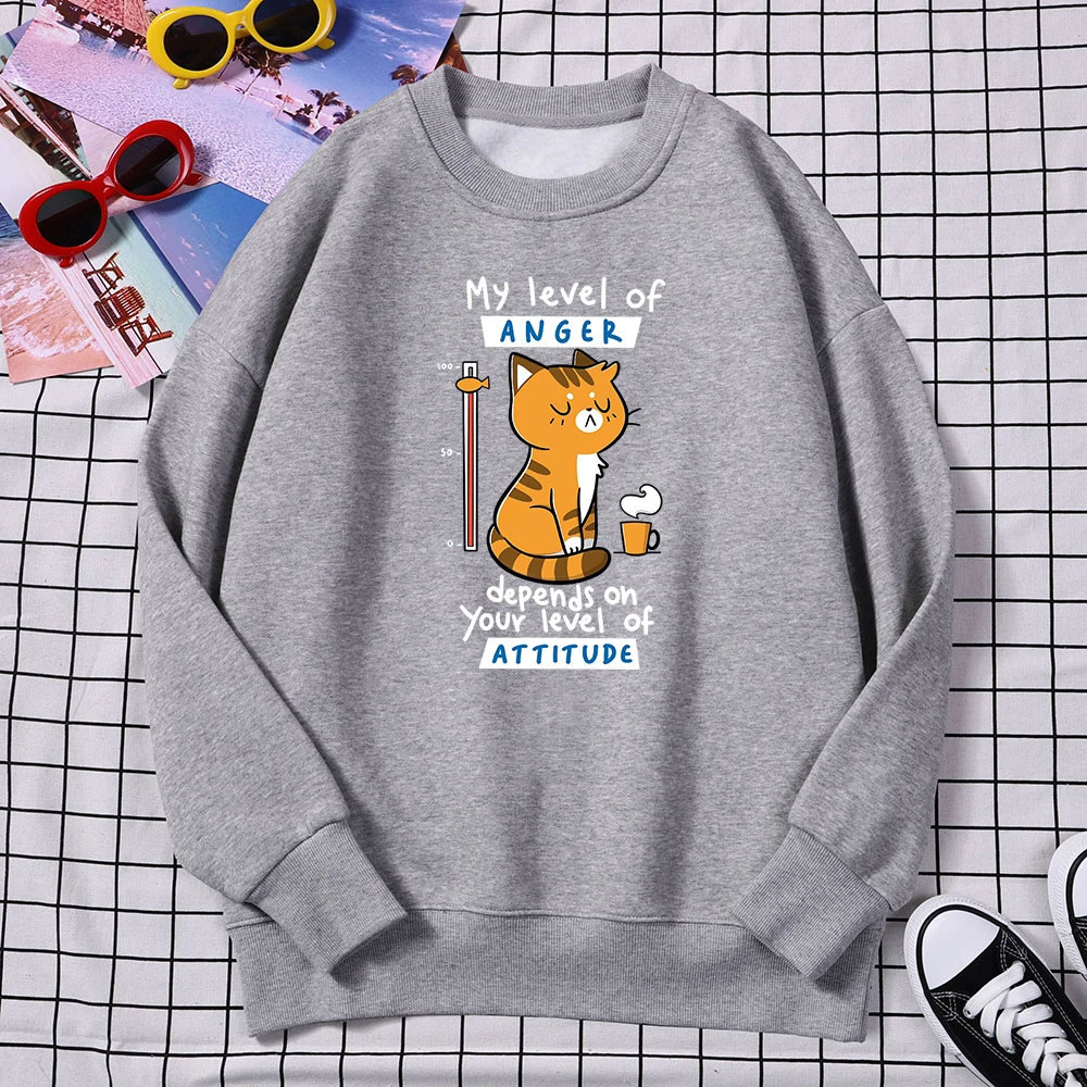 

my level of anger depends on your level of attitude Women Sweatshirt Street Loose Hoody Hipster Outdoor Hoodies Soft Fleece Tops