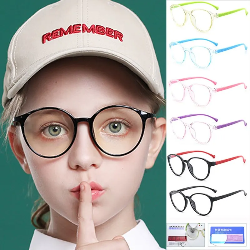 With Case Boy Girl Game Reading Computer Protective Goggle Fashion Children Glasses Plain Kids Round Anti Blue Light Eyewear
