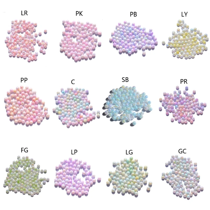 

200pcs 8mm Plating Acrylic Spacer Beads Candy Color Round Loose Beads For Diy