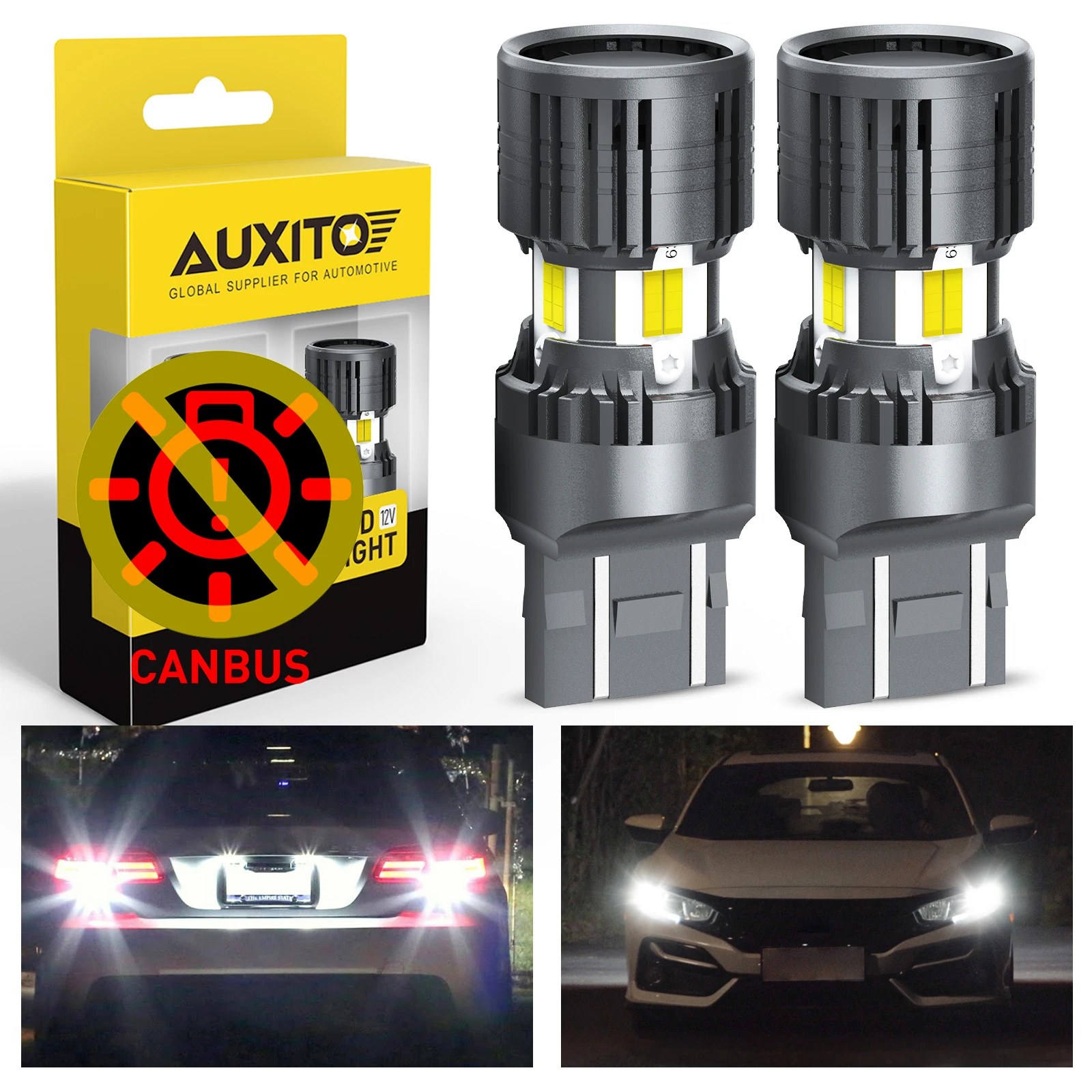 

AUXITO 2 шт. T20 W21/5 Вт 7443 Светодиодный фонарь заднего хода Резервный задний фонарь 12 В Лампы Белый Canbus Без ошибок Без Hyperflash Turbo с вентилятором Мини