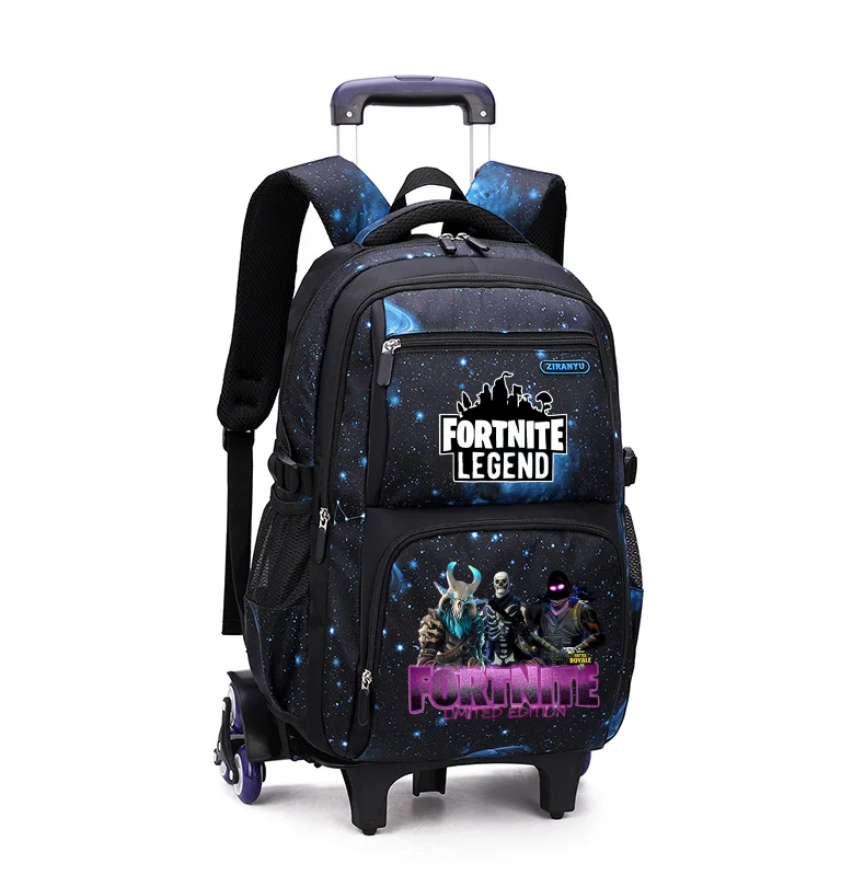 Фото Новый школьный рюкзак-тележка Fortnite: легкий, с дизайном для подъема по лестнице, водонепроницаемый, в стиле аниме, повседневная дорожная сумка, вместительный студенческий рюкзак №5