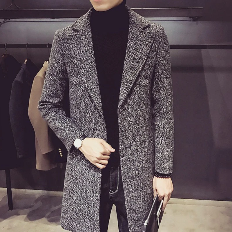 Новинка 2022 шерстяная ветровка со снежинками Мужское пальто средней длины куртка