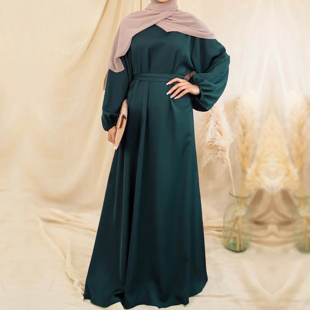 

Ramadan Satin Elegant Muslim Abaya Long Maxi Dress Dubai Kaftan Turkey Arabic Islam Jilbab Gown Modest Clothing Femme Musulmane