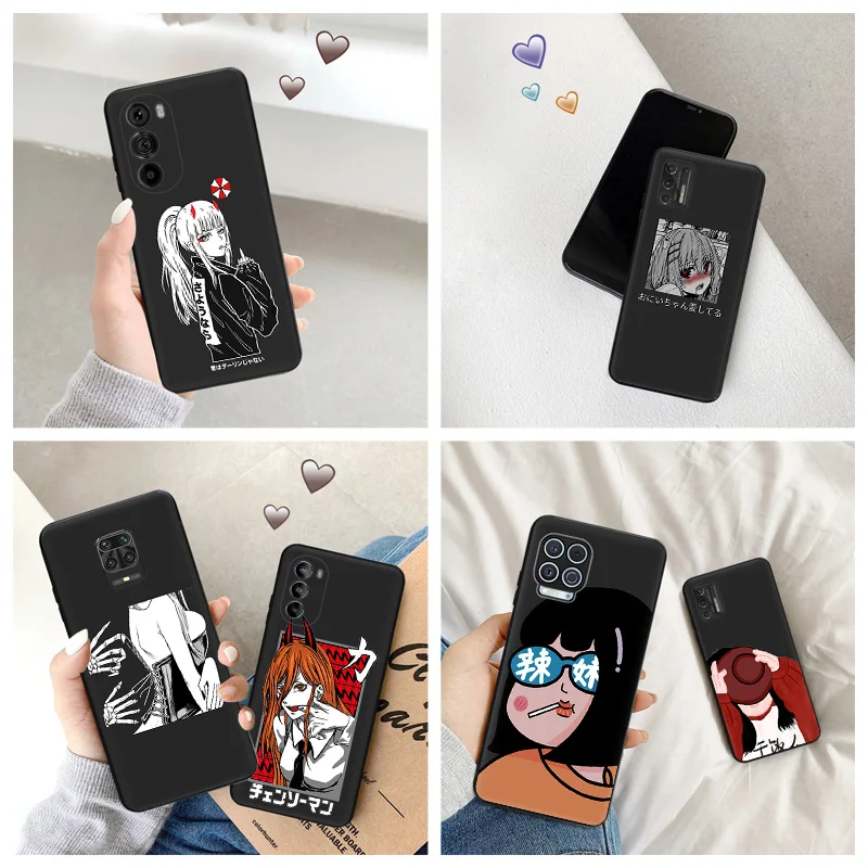 Силиконовый черный чехол для Moto G72 G53 G73 G9 G50 G51 G60 G71 G22 G32 52 Japanese Lewd Shyness Anime Girl Edge30 20 40