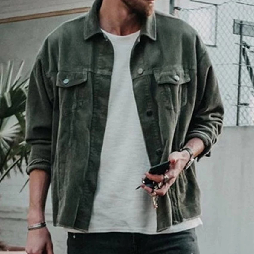 

Autumn Winter Men's Corduroy Jacket Casual Male Fashion Jacket New Solid Color Jacket Classic Slim Top Long Sleeve Cloth