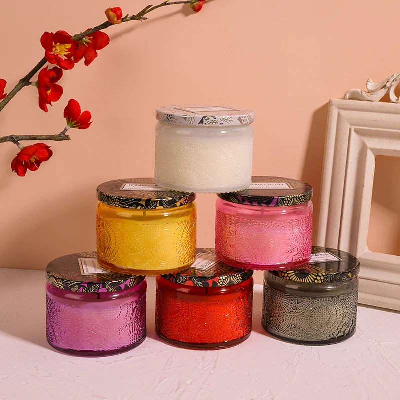 

European Style Embossed Glass Candle Cup Scented Candle In Glass Wedding Ball Nordic Home Romantic Small Candles