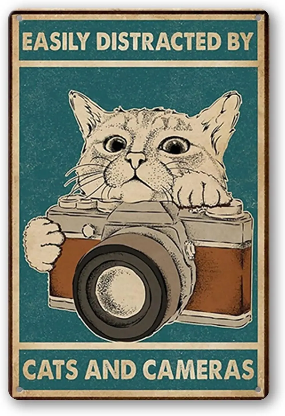 

Легко отвлекается с кошками и камерами, забавный жестяной знак, металлический постер для украшения стен бара, паба, столовой, кафе, домашнего декора