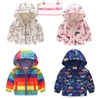 Детская ветрозащитная куртка с капюшоном, с мультяшным принтом