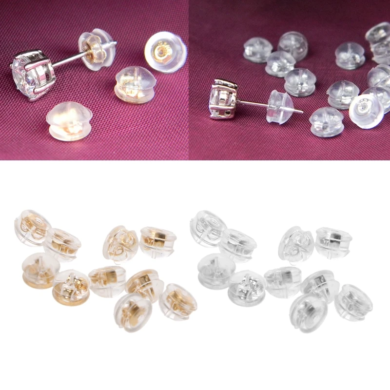 

634C 10 Pcs Clear Earring Backs 18K Gold Back Pad Mushroom Clutch Stoppers DIY