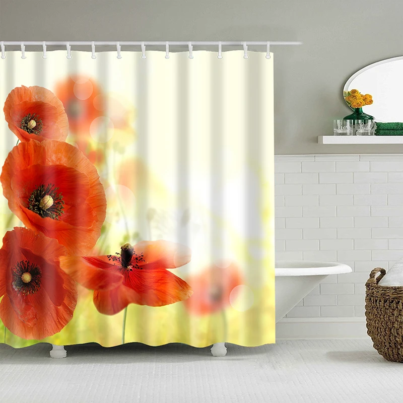 

Flowers Pattern Shower Curtains Bath Screen Curtain Cloth Polyester Fabric for Home Bathroom Decoration Printed Shower Curtain