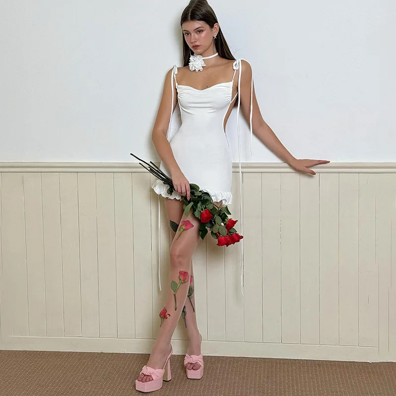 D24DS068 женское летнее Новое однотонное плиссированное платье с открытой спиной 2024