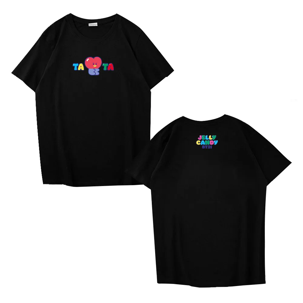 

Kawaii Line Friends Bt21 Cotton NEW T Shirt Anime Tata Koya RJ Print Cotton Loose Tshirt Short Loose Top Short Summer Sleeve