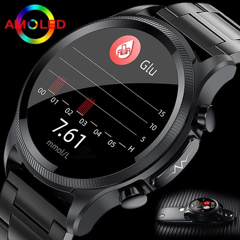 

Blood Glucose Smart Watch Men 1.39 inch Clock ECG HRV Blood Pressure Body Temperature Health Monitoring Watches Woman Smartwatch
