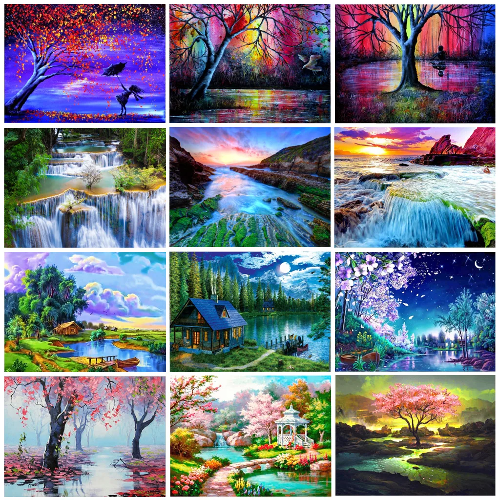 

JIEME Diamond Embroidery Natural Scenery Full Round Diamond Painting Rhinestone Cross Stitch Diamond Mosaic Home Decor