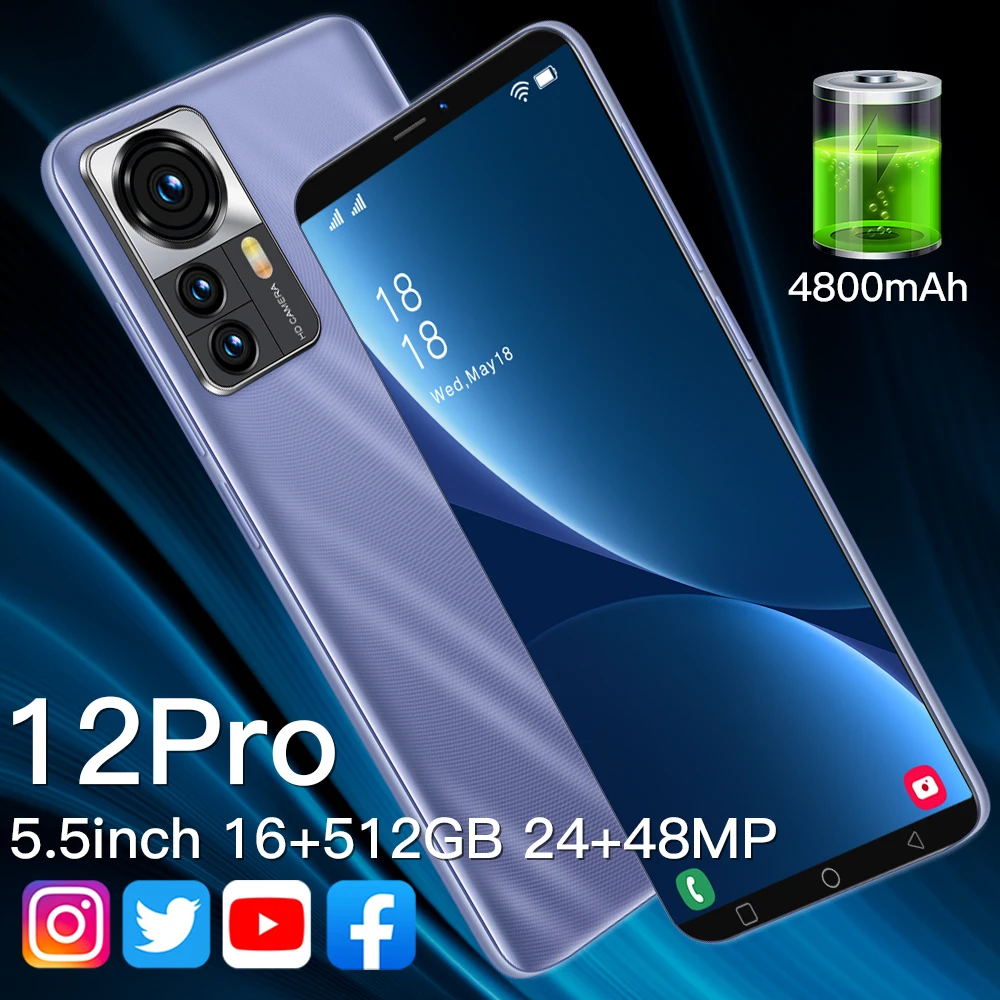 cellphone tелефон 12pro android11 face id 5 5 inch 512gb global version smartphone 10 core 4800mah 5g mobile phone celul