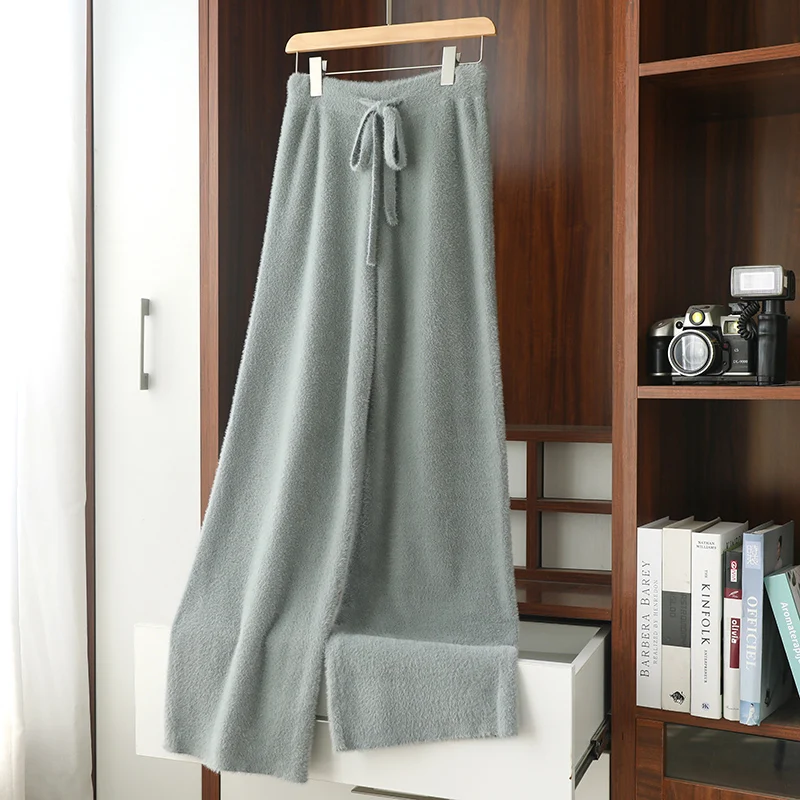 Женские широкие брюки из кашемира однотонные вязаные удобные мягкие длинные