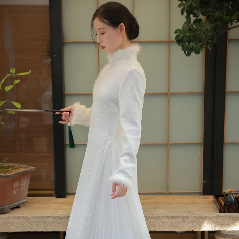 

Hanfu Qingshuzhai Chinese Style Improved Version of Cheongsam Dress High-End Chinese Skirt Button Retro Literary Dress Fashion