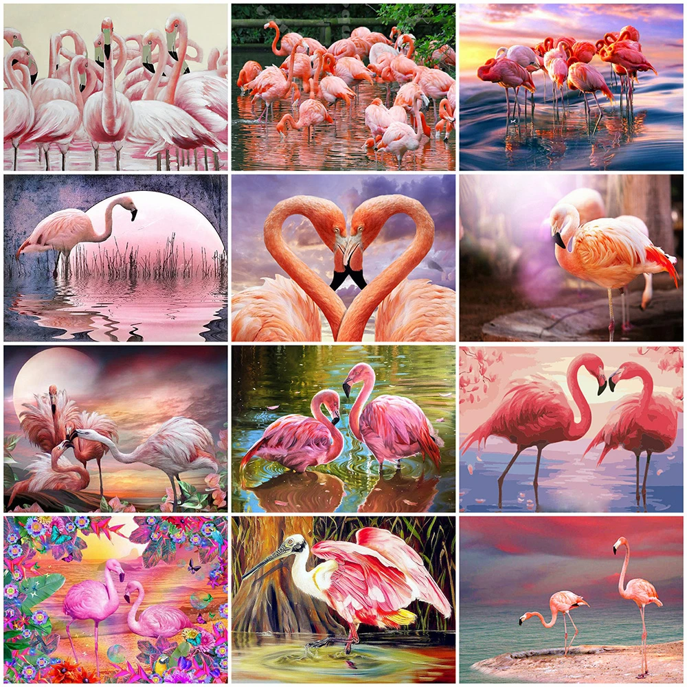 

JIEME Diamond Embroidery Flamingo Cross Stitch Kit Full Round Diamond Painting Animals Mosaic Home Decor Gift