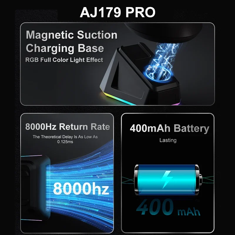 Фото AJAZZ AJ179 PRO PAW3395 Легкая беспроводная офисная мышь с магнитной зарядной базой Эргономичная профессиональная мышь для макроигр №2