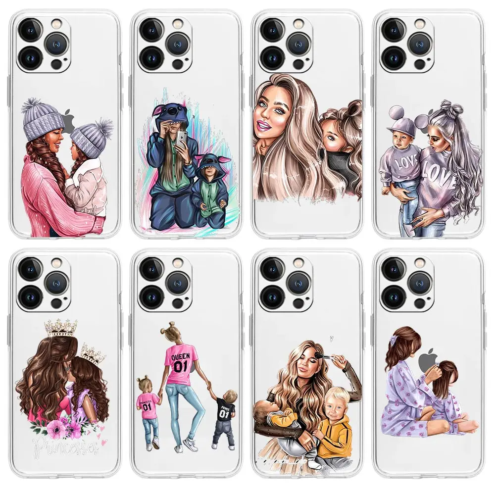 

Mom Girl Queen Baby Fashion Clear Phone Case For iPhone 13 12 11 Pro Max 7 8 Plus TPU Shell For iPhone X XR XS Max SE 2020 Cover
