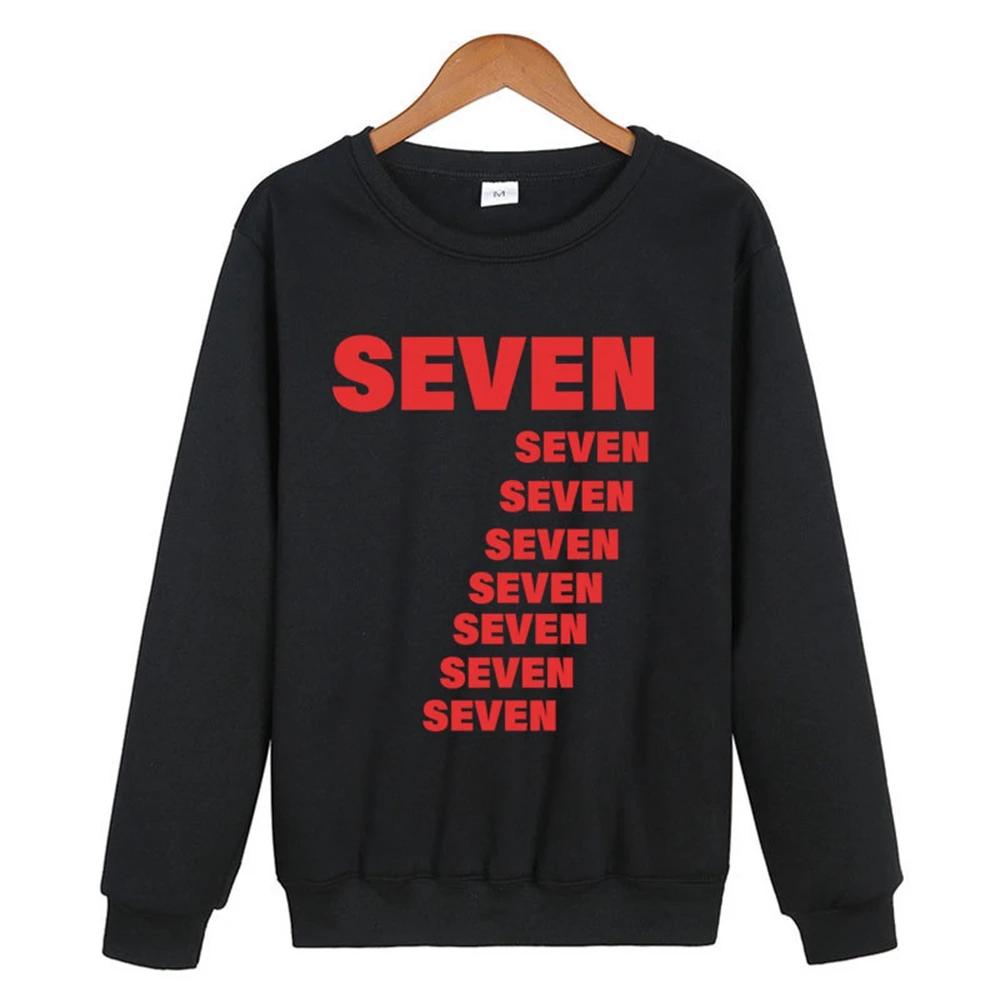 

Женский свитшот с надписью KPOP SEVEN, Черный Повседневный пуловер большого размера с начесом для пары, зимний свитшот для улицы Y2K,
