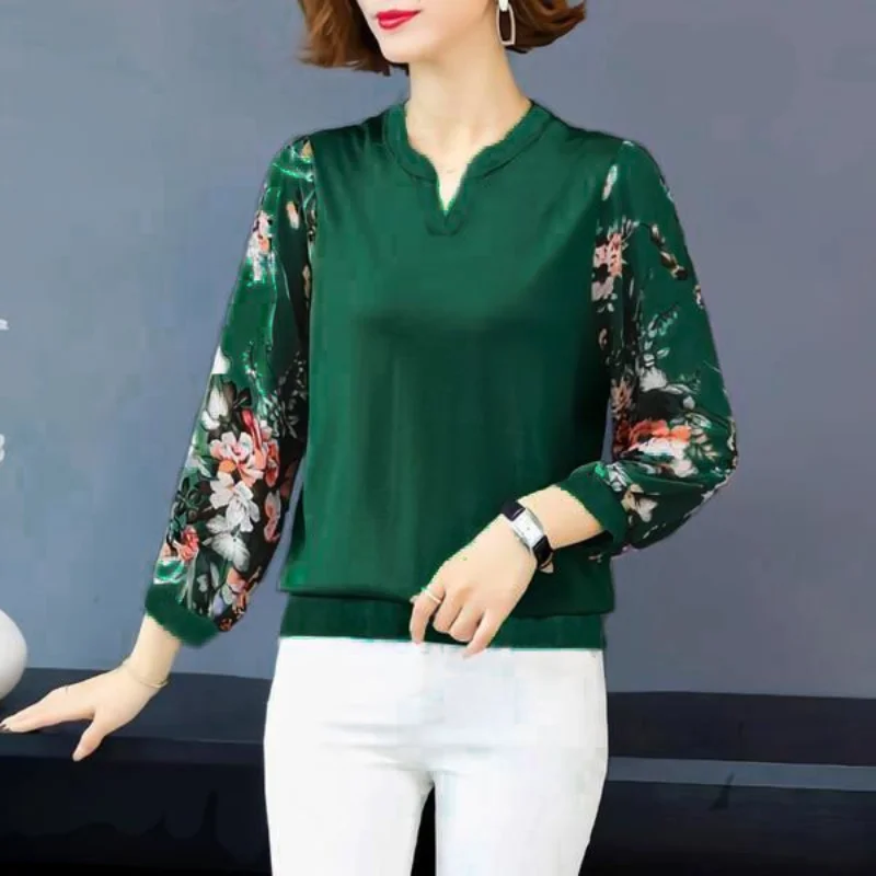 

Mom's Long Sleeve Tshirt Spring Summer Fashion Chiffon Shirt Top New Women's Loose Print Bottoming Blouse M-6XL