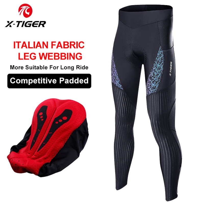

X-TIGER Men Cycling Pants Autumn Breathable Bike Pants With Pocket Cycling Bib Trousers MTB Quick-Dry Reflective Cycling Tights