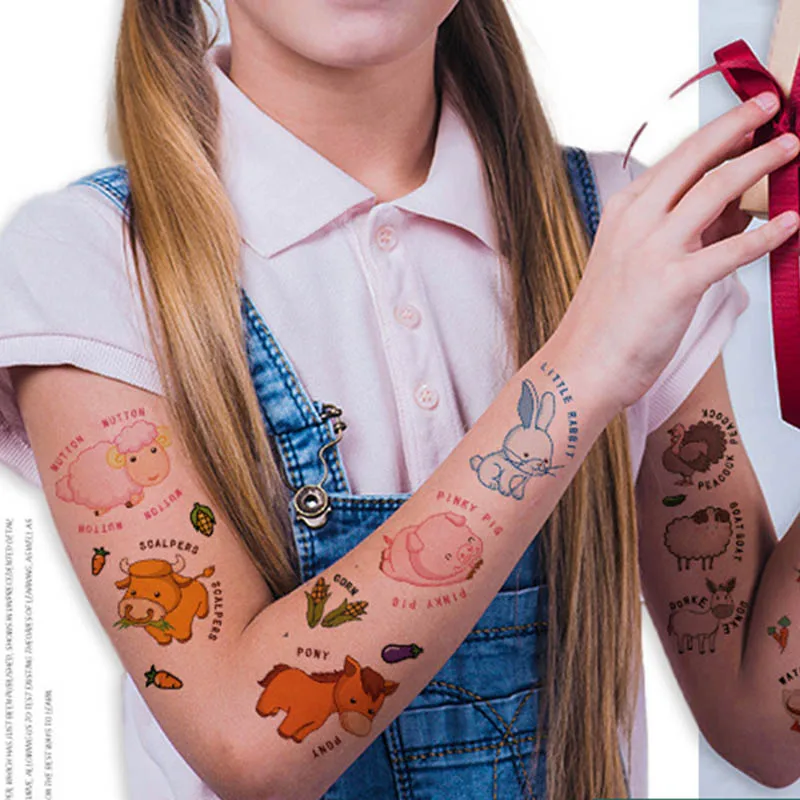 Временные тату-наклейки в виде животных на ферму кошки водостойкие наклейки