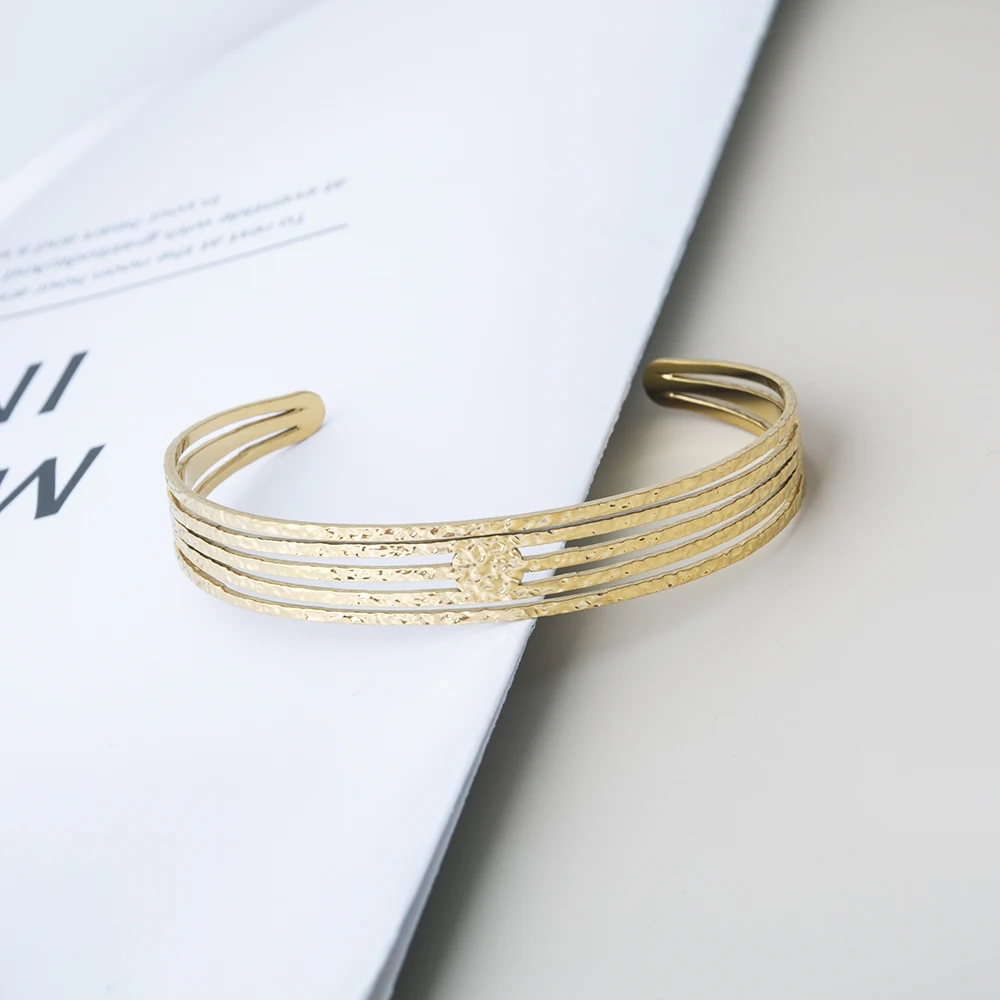 

Tangula Fashion Multilayer Bracelets for Women Stainless Steel Vintage Patterns Open Bangle Girls Versatile Temperament Jewelry