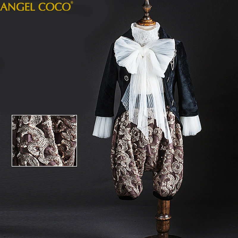 Children's Catwalk Clothing Teenager Pageant Retro Court Sequin Bubble Pants Costumes Boys Suits For Weddings
