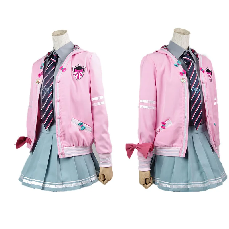 

Anime Vocaloid Miku Cosplay Costume Diva JK Pink Uniform Cosplay Suits Tops+Shorts Skirt Tie Sleeves Halloween Costume For Women