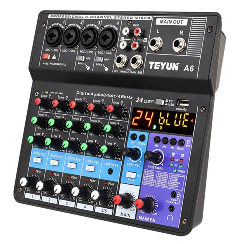 

Bluetooth Sound Card Digital Mixer 6 Channels Wireless Audio Mixing Console Computer Input USB Interface For PC