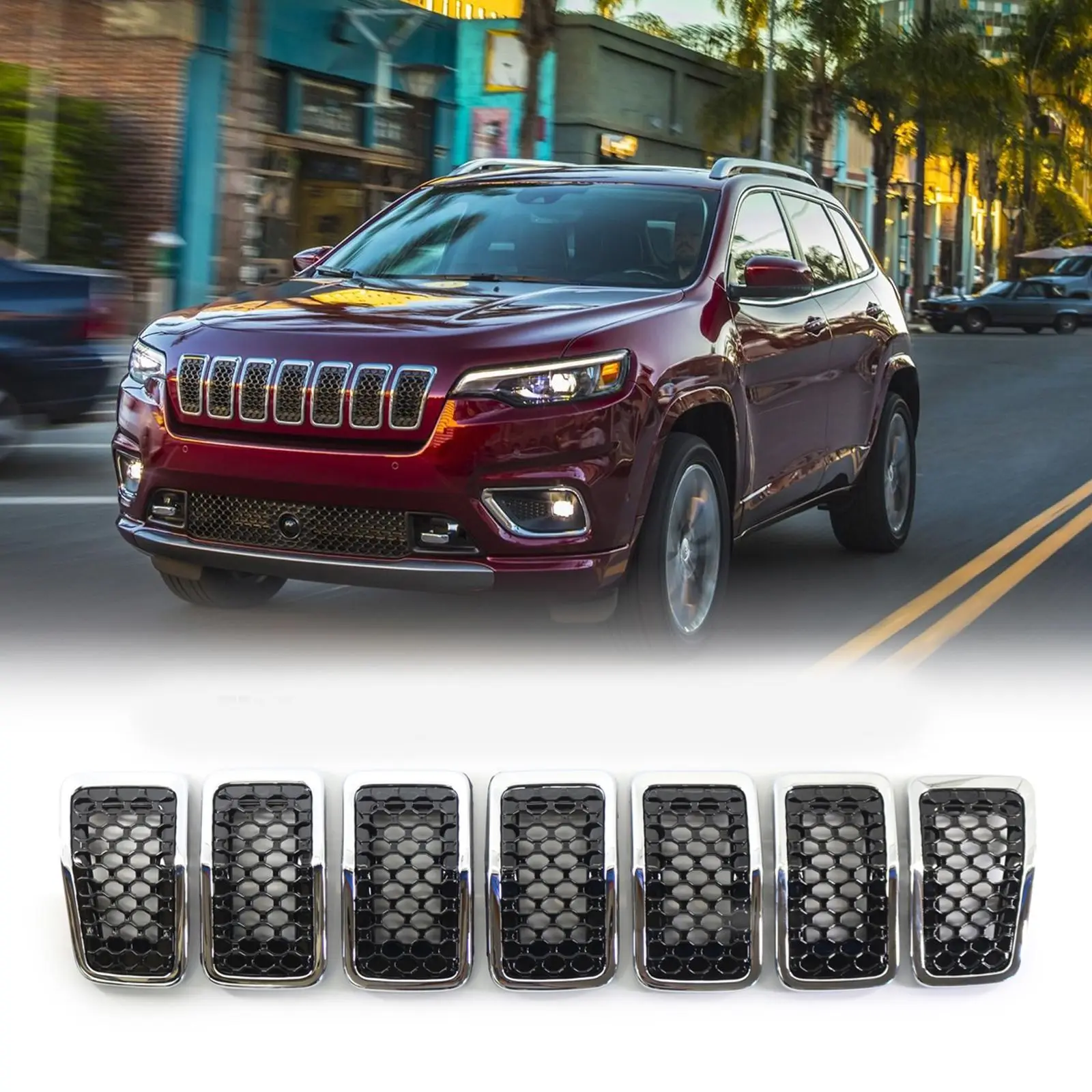 

19-22 гальванизированная рамка средней сетки для Jeep Cherokee Free светильник 6AZ88DX8AB 6FM74SZ0AB 68323773AB