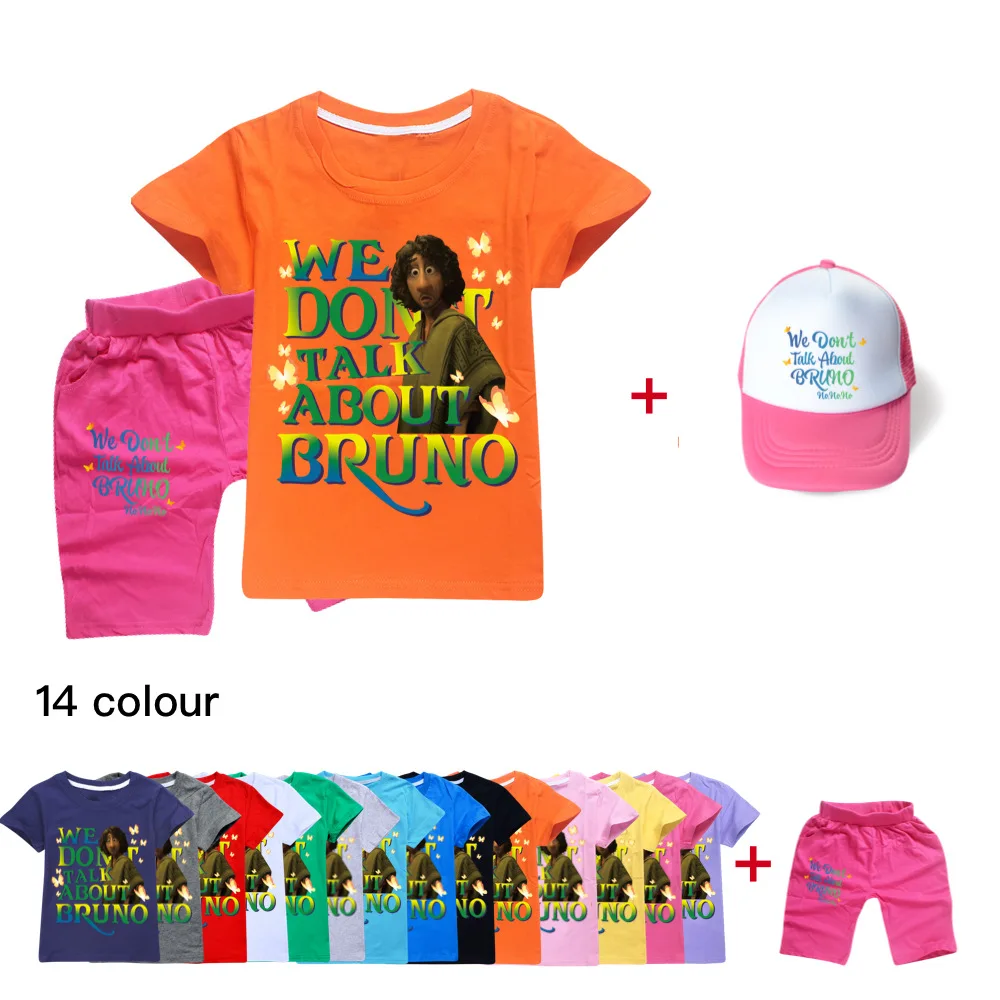 

2022 Encanto Summer Cartoon Print Toddler Clothes 3 Piece Girls Tracksuit Boys Kids Set + Hat 2-16 Years Old