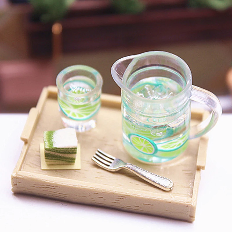 

1Set 1:12 Dollhouse Miniature Lemon Tea Cake Tray Mockup Model Kitchen Drink Accessories For Doll House Decor Kids Play Toys