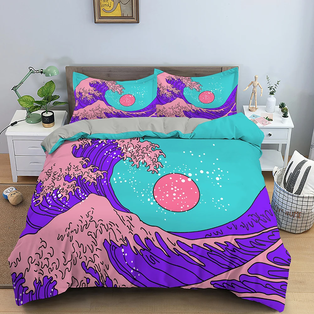 King Queen Duvet Cover Japanese Style Bedding Set Abstract Art Quilt Cover Painting 2/3pcs Polyester Comforter Cover