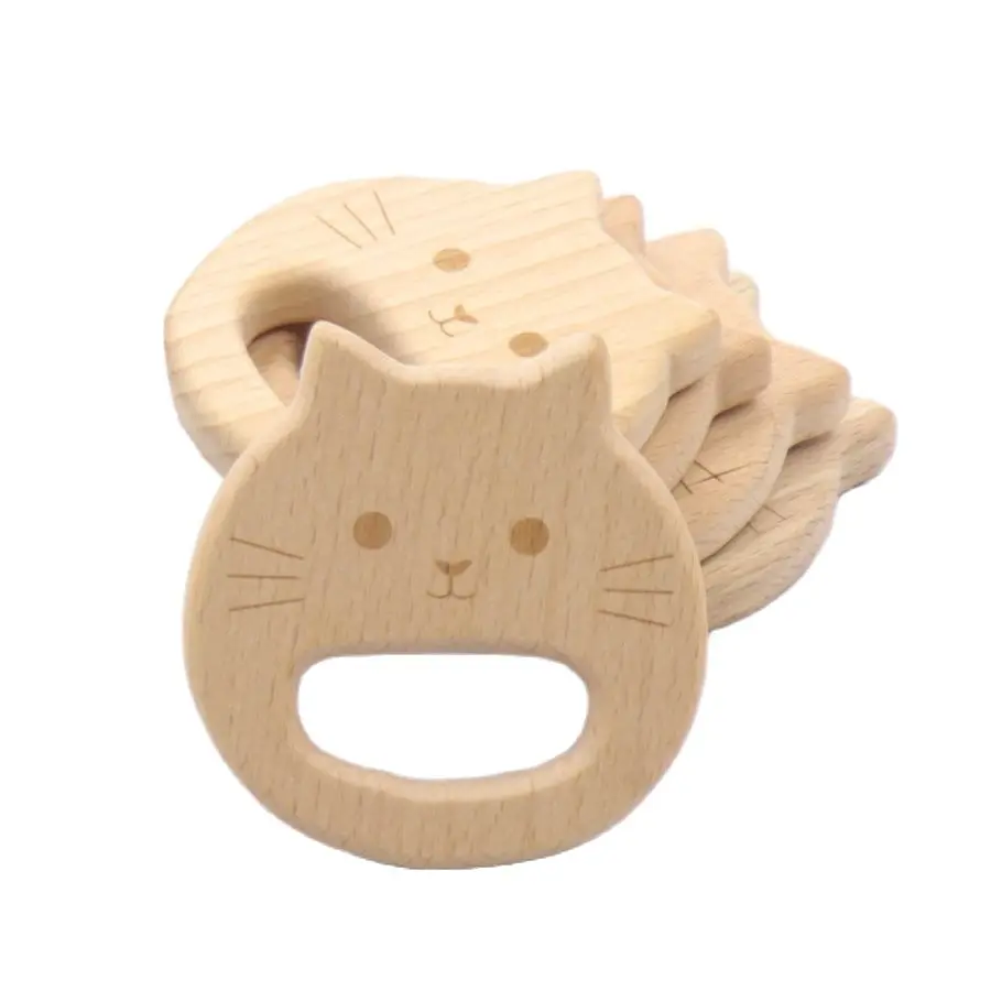 

10pcs Wooden Teether Toys Newborn Baby Gift Wooden Rattle Organic Toys Baby Charms Nature Beech Wooden Teether
