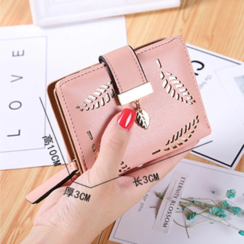 Women Wallet PU Leather Purse Female Long Wallet Gold Hollow Leaves Pouch Handbag For Women Coin Purse Card Holders Clutch