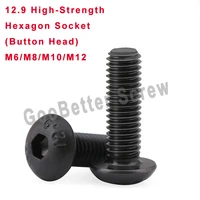 123451020 pcs 12 9 high strength bolts m6m8m10m12length8 100mm round head hexagon socket screws button head cap screw
