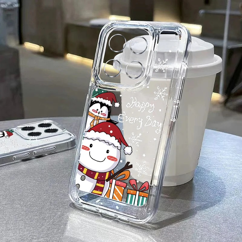 Прозрачный чехол с милым рисунком снеговика для Xiaomi Redmi Note 13 Plus Pro 12 11 5G Poco F6 X6 X5 13T 11T