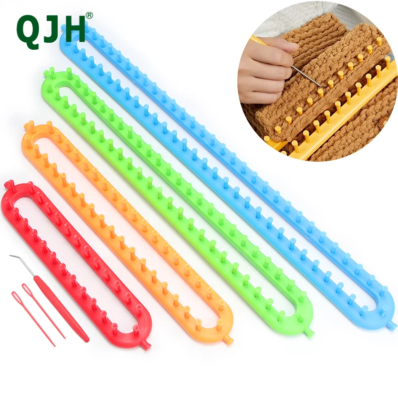 4 Different Sizes of Colorful comb teeth Plastic Braiders Long Knitting Loom Set with Hook Needle Kit