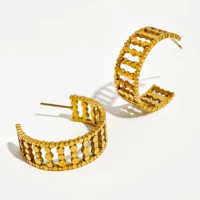 perisbox gold color stainless steel wide chunky huggie earrings hollow c shaped hoop earring for women street jewelry