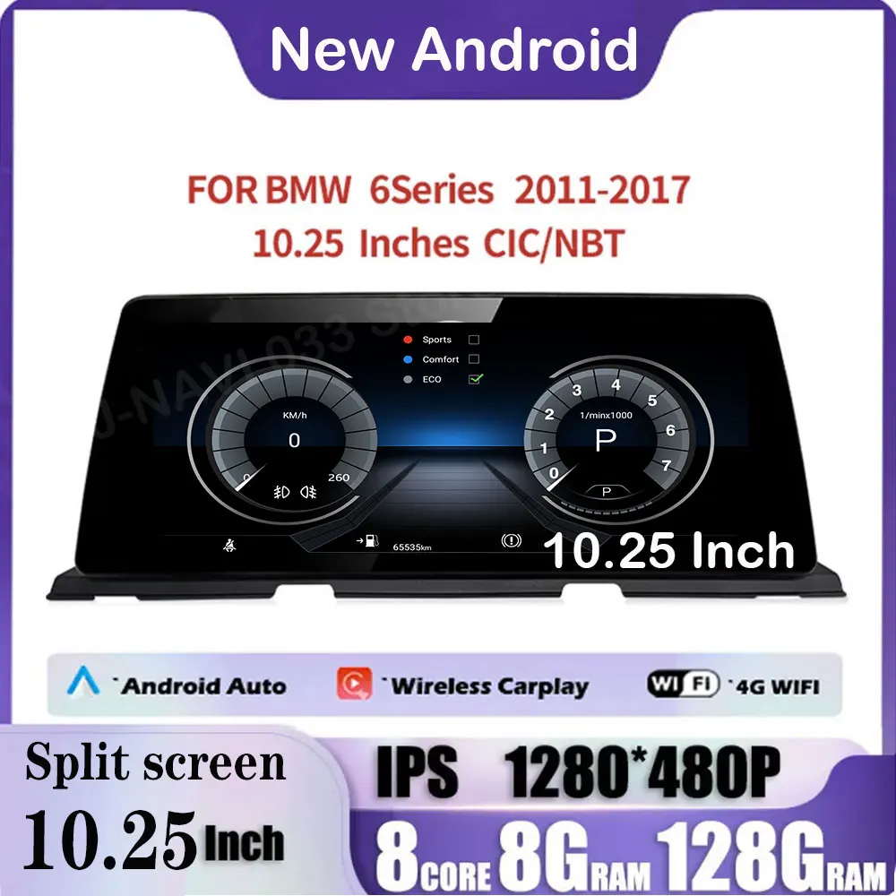 10 25-дюймовый Android 14 для BMW 6 серии 2011-2017 CIC NBT Система ID8 UI Автомобильное радио