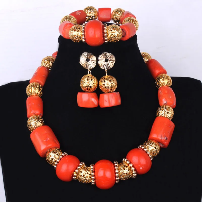 4ujewelry Nigerian bridal Beads African Jewellery Set For Wedding Free Shipping 12-28mm Nature Coral Beads