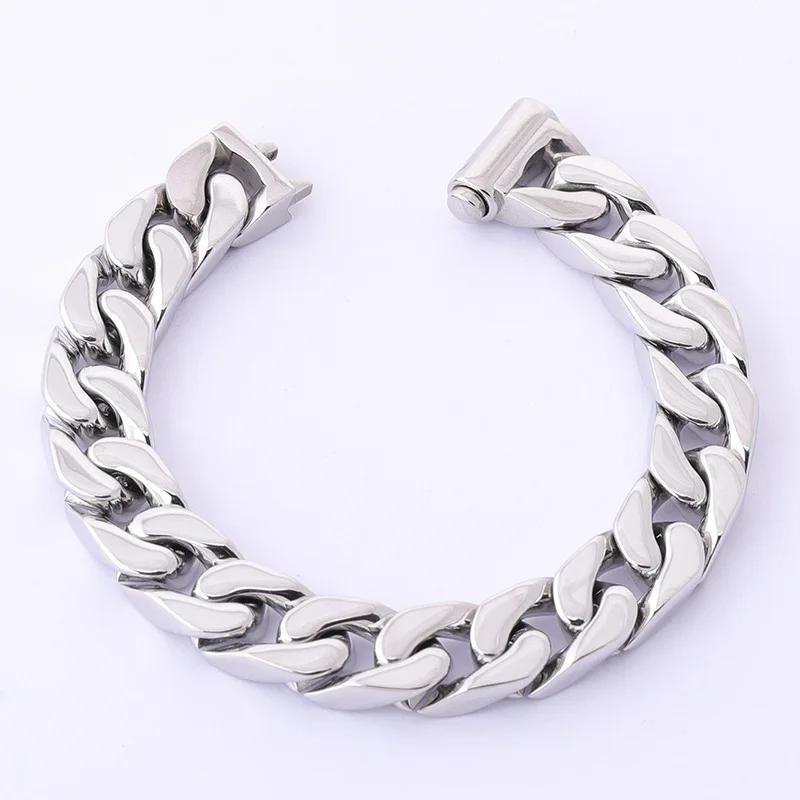 

Polished Stainless Steel 13/14MM Men's On Hand Chain Man Bracelet Chic Style Men's Bracelets Jewelry Accessory Logo Engraveable