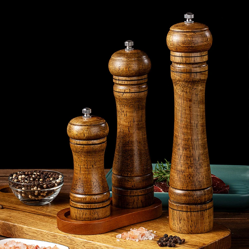 

5" 8" 10" Salt and Pepper Grinder, Solid Wood Spice Pepper Mill with Strong Adjustable Ceramic Grinder Kitchen Cooking Tools