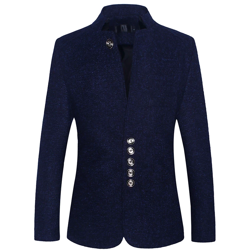 

4XL 5XL Mens Vintage Blazer Coats Chinese Style Single Breasted Business Dress Stand Collar Jackets Suit Blazer