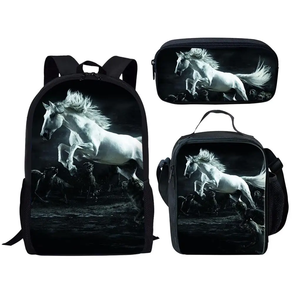 Модный детский рюкзак с 3D принтом лошади, школьные ранцы для девочек и мальчиков-подростков, Детские повседневные сумки для книг, 3 шт./компл.