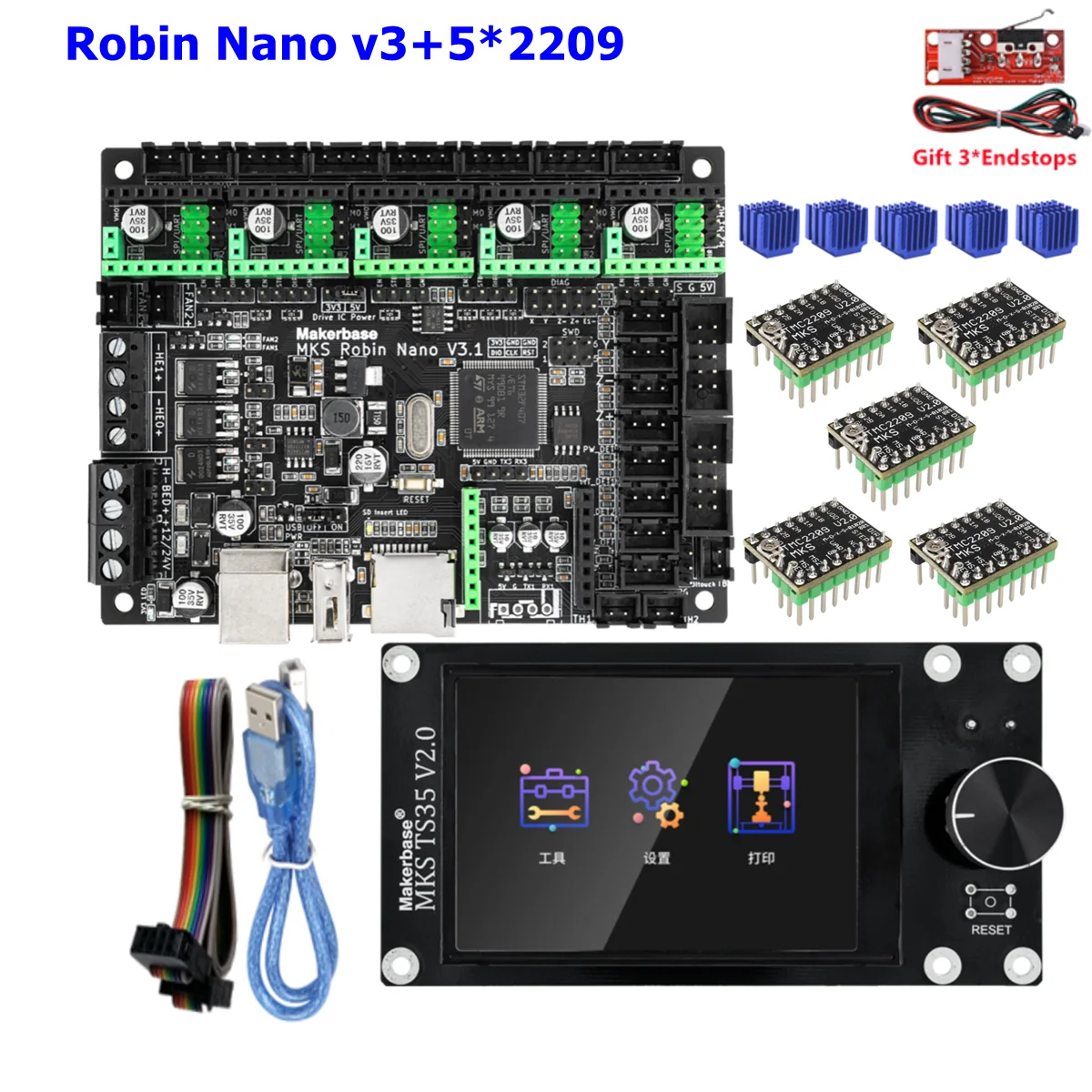 32 Bit Controller Kit Ts35 Touch Screen Display Makerbase Robin Motherboard