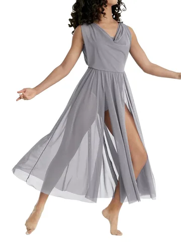 Высококачественное лирическое платье в пол с блестками, трико с разрезом спереди и Боковым Разрезом, костюм для современных танцев для женщин